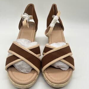 Journee Collection Sandal Womens 7.5‎ Brown Cream Espadrille Brene Wedge NEW
